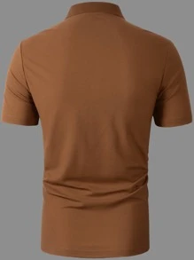 Manfinity Homme Nam Tương Phản Sọc Băng Khuy Nút Cổ Áo Golf Công Sở Áo Polo Cho Chồng - màu nâu - Xem 3