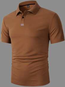 Manfinity Homme Nam Tương Phản Sọc Băng Khuy Nút Cổ Áo Golf Công Sở Áo Polo Cho Chồng - màu nâu - Xem 2