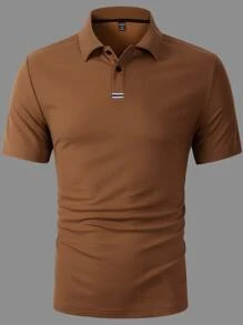 Manfinity Homme Nam Tương Phản Sọc Băng Khuy Nút Cổ Áo Golf Công Sở Áo Polo Cho Chồng - màu nâu - Xem 5
