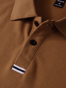 Manfinity Homme Nam Tương Phản Sọc Băng Khuy Nút Cổ Áo Golf Công Sở Áo Polo Cho Chồng - màu nâu - Xem 4