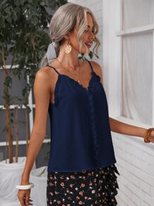 SHEIN Frenchy 褶邊素色吊帶上衣 - 藏蓝色 - 查看 3