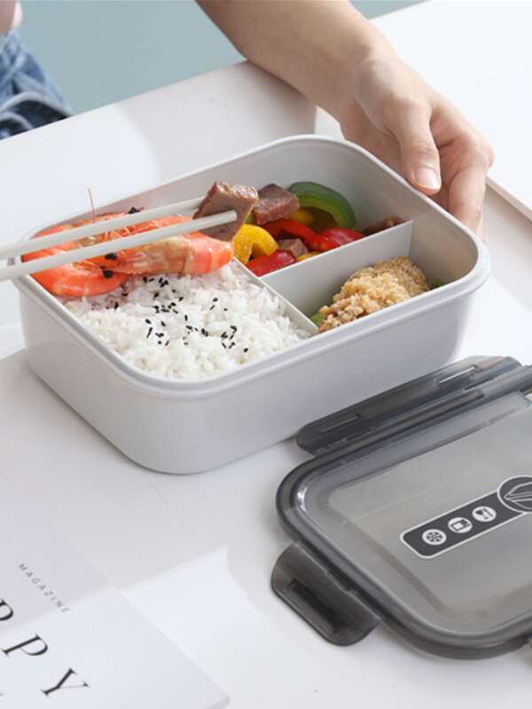 1pc 3 Grid Plastic Lunch Box, Microwaveable Leakproof Separate Bento