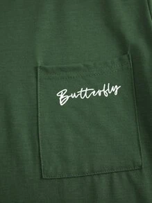 SHEIN LUNE Áo thun nữ Túi Hoa Lá thư Giải trí - Màu xanh lá cây đậm - Xem 5