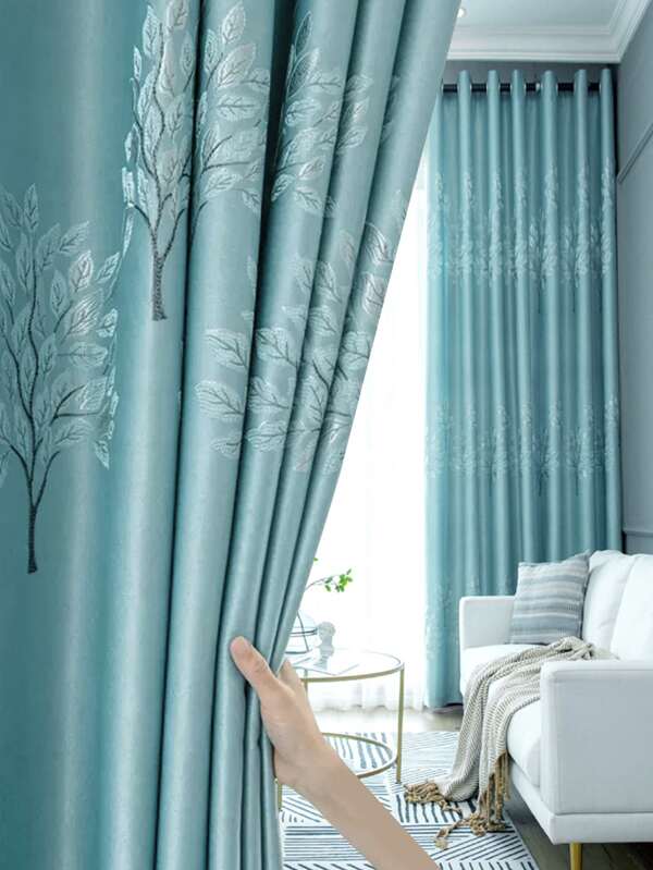 1pc Tree Pattern Blackout Curtain, Modern Polyester Single Panel Blackout Curtain For Home