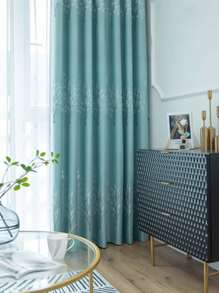 1pc Tree Pattern Blackout Curtain, Modern Polyester Single Panel Blackout Curtain For Home