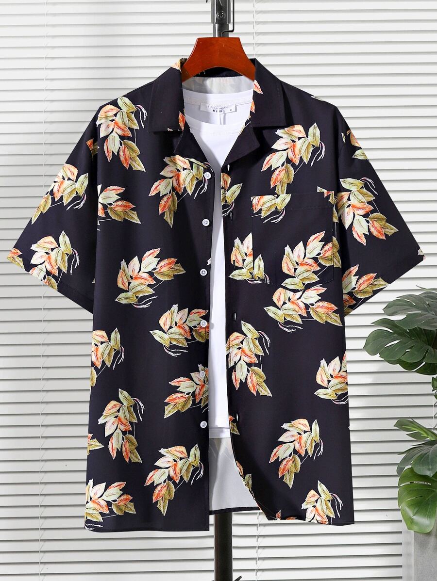 Manfinity Men Plants Print Shirt Without Tee - Black - View 1