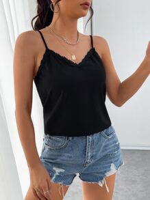 SHEIN Frenchy Lace Trim Cami Top - Black - View 4