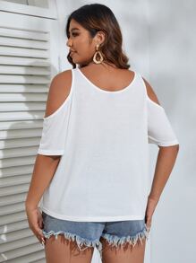 SHEIN VCAY Áo thun Plus size Tương phản ren màu trơn Giải trí - trắng - Xem 5