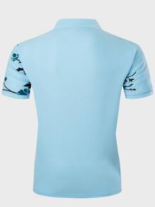 Manfinity Homme Áo thun có cổ Nam Dây kéo Hoa Giải trí - Màu xanh nhạt - Xem 2