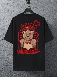 Manfinity LEGND Camiseta gráfica con diseño de dibujos animados y letras para hombres en verano - Negro - Ver 2