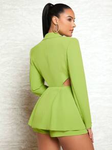 SHEIN BAE Bộ âu phục nữ Nút Cắt ra Chia màu trơn Thanh lịch - Màu xanh chanh - Xem 2