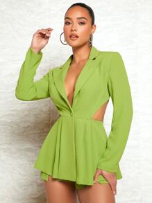 SHEIN BAE Bộ âu phục nữ Nút Cắt ra Chia màu trơn Thanh lịch - Màu xanh chanh - Xem 6