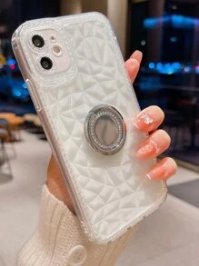 水鑽裝飾透明手機殼帶圓環支架 - 無色 - 查看 1