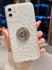 水鑽裝飾透明手機殼帶圓環支架 - 無色 - 查看 2