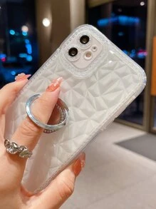 水鑽裝飾透明手機殼帶圓環支架 - 無色 - 查看 5