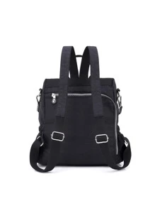 Women Water-Resistant Nylon Backpack, Lightweight Travel Bag - Black - View 2