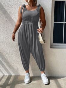 SHEIN LUNE Plus Tie Shoulder Tank Jumpsuit - Grey - View 3