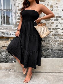 Breezaya Plus Ruffle Hem Tube Summer Boho Dress - Black - View 4