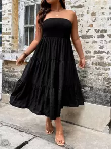 Breezaya Plus Ruffle Hem Tube Summer Boho Dress - Black - View 6