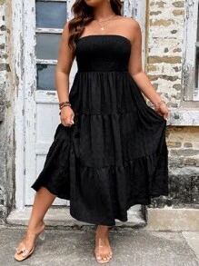 Breezaya Plus Ruffle Hem Tube Summer Boho Dress - Black - View 7