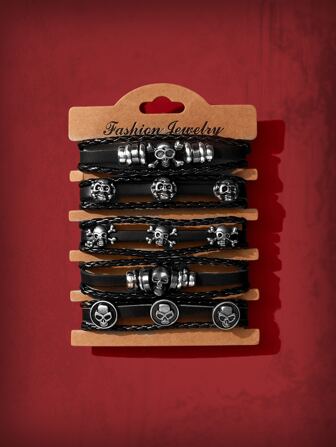 Grunge Punk 5 pièces/set Bracelet À Détail Squelette À Détail Tressé