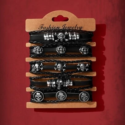 ROMWE Grunge Punk 5pcs/set Skull Decor Braided Detail Bracelet