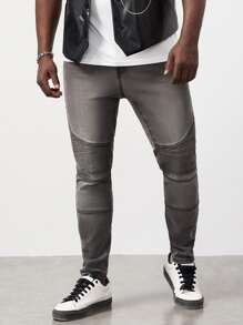 GENTILAND Men Plus Slant Pocket Skinny Jeans - Grey - View 1