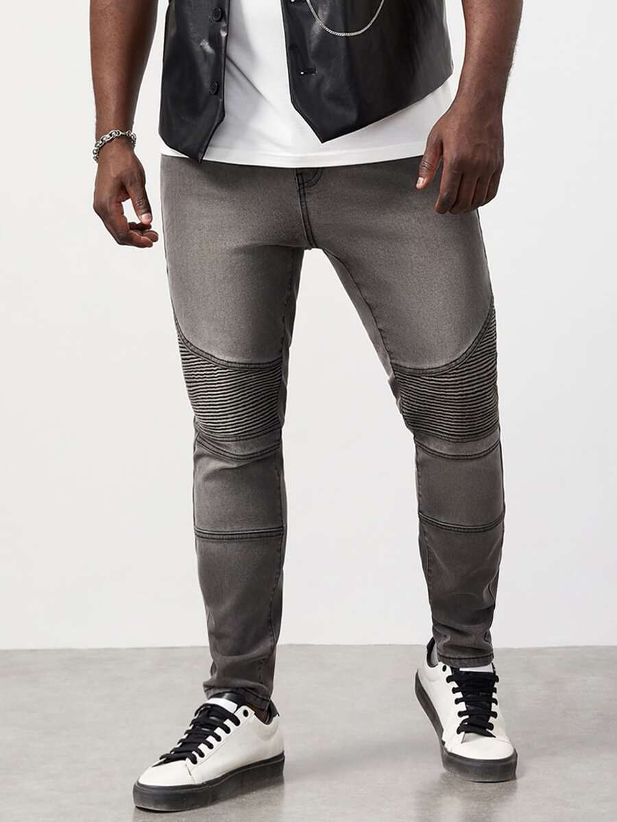 GENTILAND Men Plus Slant Pocket Skinny Jeans - Grey - View 1