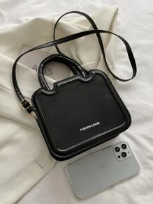 Bolsa cuadrada con estampado de letra doble asa - Negro - Ver 5