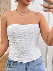 SHEIN EZwear Plus Textured Tube Top - White - View 2