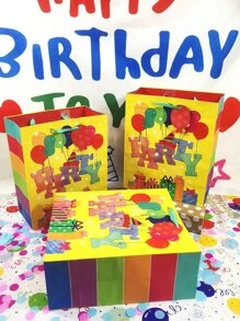 3入組/套紙質禮品袋卡通氣球和字母圖形禮品包裝袋適合禮品派對 - 彩色 - 查看 1