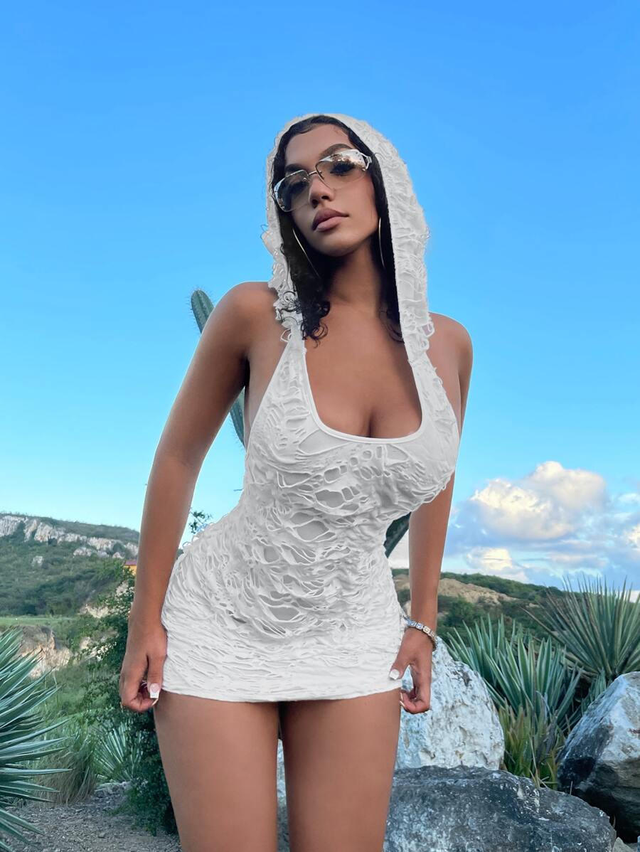 SHEIN SXY 破洞連帽緊身連衣裙