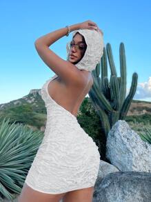 SHEIN SXY 破洞連帽緊身連衣裙 - 白色 - 查看 3