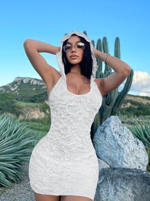 SHEIN SXY 破洞連帽緊身連衣裙 - 白色 - 查看 4