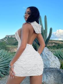 SHEIN SXY 破洞連帽緊身連衣裙 - 白色 - 查看 5