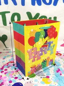 3入組/套紙質禮品袋卡通氣球和字母圖形禮品包裝袋適合禮品派對 - 彩色 - 查看 3