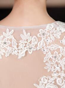 1pc Women's Lace & Rhinestone Decor Cape Shawl, Spring/ Autumn, Perfect For Bride Wedding Dress, Evening Party, Ect. - White - View 7