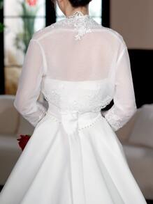 1pc White Lace Net Yarn Shawl For Women, Spring/fall, Perfect For Wedding Dress Or Thin Clothing, Lace Arm Covering, Korean Style Cape - White - View 2