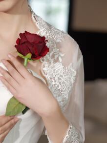 1pc White Lace Net Yarn Shawl For Women, Spring/fall, Perfect For Wedding Dress Or Thin Clothing, Lace Arm Covering, Korean Style Cape - White - View 6