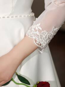 1pc White Lace Net Yarn Shawl For Women, Spring/fall, Perfect For Wedding Dress Or Thin Clothing, Lace Arm Covering, Korean Style Cape - White - View 7