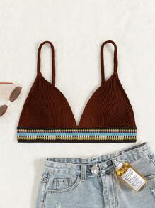 SHEIN Top bikini triángulo con cinta de rayas - Café integral - Ver 1