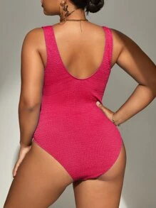 SHEIN Swim Curve Plus Solid One Piece Swimsuit - Hot Pink - View 2