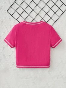 SHEIN 青少年女孩蝴蝶圖案頂針T恤 - 玫紅色 - 查看 2