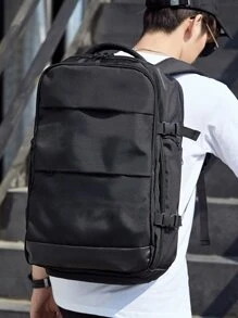 男士大容量背包,登機箱行李帶鞋格,濕和乾分離口袋,多功能商業旅行後背包適用於17英寸筆記本電腦和平板 - 黑色 - 查看 3