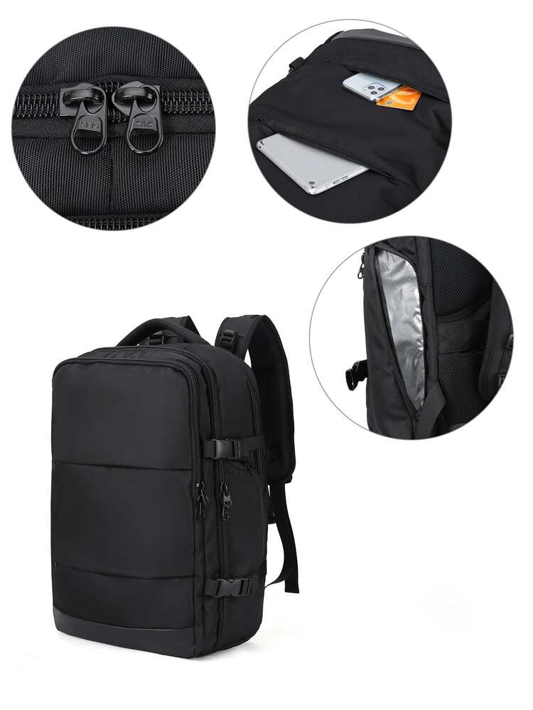 男士大容量背包,登機箱行李帶鞋格,濕和乾分離口袋,多功能商業旅行後背包適用於17英寸筆記本電腦和平板 - 黑色 - 查看 5