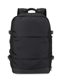 男士大容量背包,登機箱行李帶鞋格,濕和乾分離口袋,多功能商業旅行後背包適用於17英寸筆記本電腦和平板 - 黑色 - 查看 6