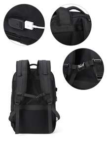 男士大容量背包,登機箱行李帶鞋格,濕和乾分離口袋,多功能商業旅行後背包適用於17英寸筆記本電腦和平板 - 黑色 - 查看 7