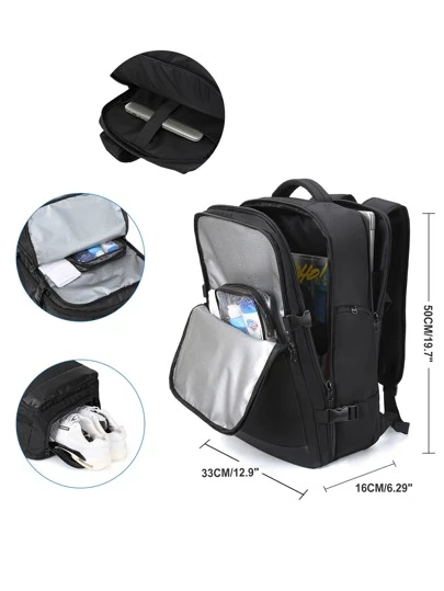 男士大容量背包,登機箱行李帶鞋格,濕和乾分離口袋,多功能商業旅行後背包適用於17英寸筆記本電腦和平板