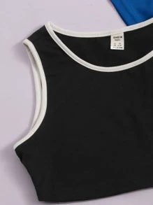 SHEIN 青少年女孩字母圖案背心上衣和T恤和短褲 - 藍色 - 查看 4