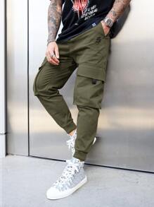 Manfinity Men Flap Pocket Cargo Trousers - Army Green - View 1